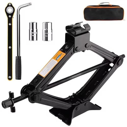 NVIYAM Cric Auto 2T, Set Professionale Cric a Forbice con manovella e chiave telescopica per dadi, Kit Di Cric Auto Professionale Cric Portatile per SUV, Camion, Auto