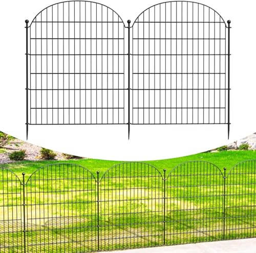 10 Stück Teichzaun Set,Gartenzaun Metall,Hundezaun Steckzaun,mit 10 Zaunelemente 12 Befestigungsstäben, Zaun für den Garten, Gitterzaun Set Oberbogen Zaun Garten - hühnerzaun,Gartenzaun zum Stecken
