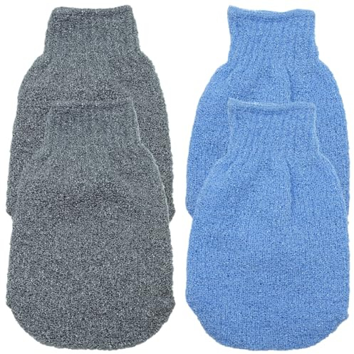 2 Pares de Guantes Exfoliantes para Eliminar Suciedad y Piel Muerta en Baño o Ducha, Elimina las Células Muertas de la piel exfoliantes Exfolia, para Tratar Bronceado y Queratosis Pilaris, Gris y Azul