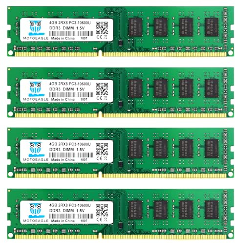 Motoeagle Kit da 16 GB (4 x 4 GB) PC3-10600U DDR3 1333 MHz UDIMM RAM, memoria DIMM DDR3 da 4 GB, CL9 1,5 V 240 pin desktop 2RX8