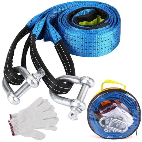 Abschleppseil Pkw 5 cm x 5 M, 8T Abschleppstange für Pkw mit Hohe Festigkeit' Schäkel, Abschleppseil Auto Offroad Zubehör mit Aufbewahrungstasche, Abschleppseile für Off-Road Recovery & Abschleppen