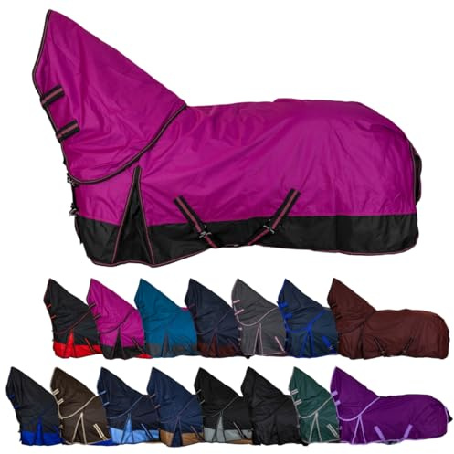 RL24 - Weidedecke Full Neck Basicline 600D Nylonfutter m. Füllung – Pferde Winterdecke – wasserdichte Outdoordecke m. Kreuzbegurtung – Pferdedecke in Beere/Schwarz – Größe 125cm (200g/m²)