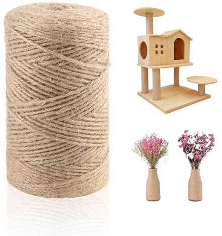 Corde Jute 200 m x 3 mm Naturelle Ficelle Jute Ficelle Corde Utilisé pour Les Cadres d'escalade pour Chats, Le Jardinage, Le Bricolage, Les Emballages Cadeaux