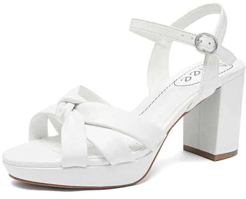 Ruiee Sandalias de tacón grueso con plataforma para mujer, para graduación, verano, elegantes, con tiras al tobillo, sandalias de tacón alto, cómodas, informales, elegantes, cuadradas, puntera abierta