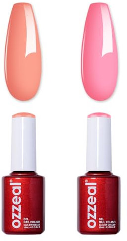 Ozzeal Coral Gel Polish Set,2 Pcs 15ML Light Coral Pink Orange Gel Nail Polish Spring Summer Soak off LED UV Gel Nail Polish Art Starter Manicure Salon DIY Nail Gel Polish