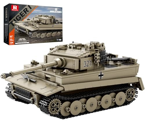 Reobrix Tiger I Panzer Bausteine Set für Erwachsene, 77031 Modellbausatz Deutscher Militärpanzer aus dem Zweiten Weltkrieg, Autorisierte World of Tanks Produkte Tiger Panzer Klemmbausteine（1138 Teile）
