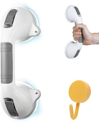 Maniglia Doccia Anziani con Indicatori di Sicurezza Ultra Resistente, Maniglia Ventosa per Bagno, Ventose per Vetro e Piastrelle Anziani e Bambini, 1 maniglia con omaggio all'interno (1, Bianco)