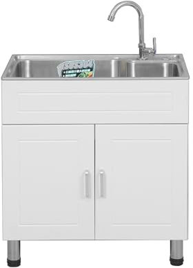 Évier de Services publics commerciaux indépendants avec Armoire - Station de lavabo de Cuisine extérieure Station Simple pour Garage, Restaurant et buanderie