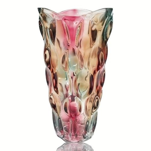 Multicolor Glass Vase - Premium Quality Flower Vase - Colorful Diamond Textured For Home Decor - Decorative Modern Farmhouse Glass Vase- Ideal for Shelf - Table & Entryway Decor Vases for flowers