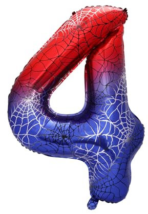 Spider Theme Number Foil Balloon, 40 Inch Aluminum Film Balloon Red Cartoon Party Decorations for Boys Birthday Baby Shower Anniversary Supplies (Number 4)