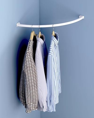 Tringle Penderie Système de Tringle de Support pour Penderie D'angle, Porte-vêtements D'angle Muraux pour Suspendre Les Vêtements, Cintre de Rangement pour Manteaux de Salon à 1 Ou 2 Niveaux(White,A)