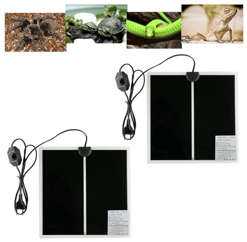 FIPASEN Tapis Chauffant Reptile, 2 Pièces Coussin Chauffant Terrarium Réglable avec Contrôle De La Température pour Tortue, Serpents, Lézards, Geckos, Araignées - Chauffant Aquarium (14W: 28x28CM)