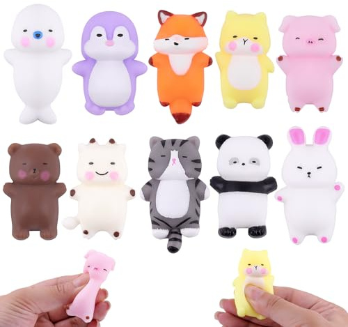 Anboor Lot de 10 mini jouets squishy en forme d'animaux, kawaii, jouets à presser pour sac à dos, mini cochon, pingouin, lapin, jouet sensoriel pour enfants (modèles aléatoires)