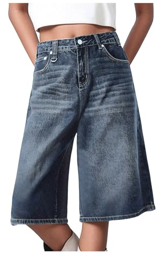 NerYuo Jean Capri Femme Pantacourt été Elastique Taille Haute Wide Leg Baggy 3/4 Pantalons Jeans Y2K Denim Short Rétro Ample Pantalon avec Poches