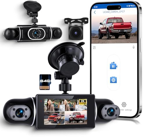 2K 4 Canali Dashcam Auto 360°, WiFi App Viidure,4 Telecamera HD 1080P Anteriore e Posteriore Sinistra Destra,3 Pollici 1080P Dash Cam con 64 GB Carta con Visione Notturna/G-Sensor/Parcheggio Assistito