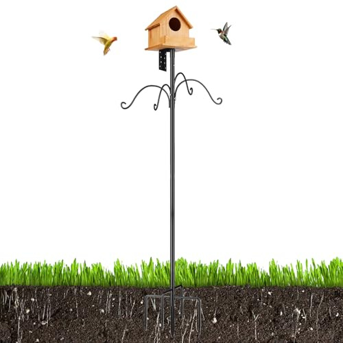 Pali per casetta per uccelli per esterni, altezza regolabile, in metallo, 190 cm, supporto per per nutrire, stazione meteorologica per nidificare piante, fiori, giardino, patio
