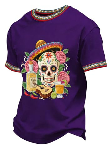 Tee Shirt Homme été Manches Courtes Tshirt Cadeau T-Shirt Graphique Mexicain à Manches Courtes, Style décontracté, avec imprimé Festif