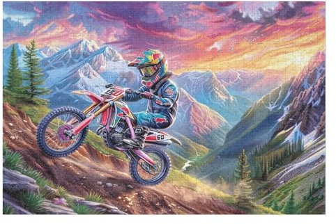 Piloto de motocross montaña bicicleta todo terreno aventura salvaje Puzzles 1000 Piezas Portátil 3D Compacto Rompecabezas Familiar Para Toda La Familia Maquetas Educativas Construir Aliviar Estrés 100