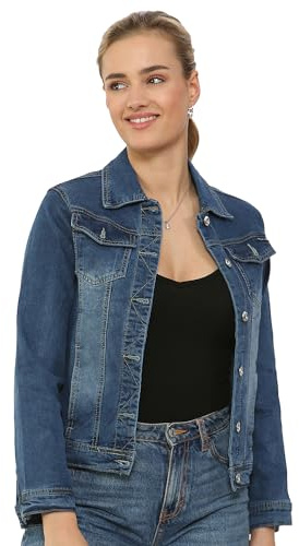 NOROZE Women’s Washed Detail Denim Jacket | Ladies Trucker Classic Western Design Denim Jeans Jacket ALL UK SIZES (Blue DG8262, 20)