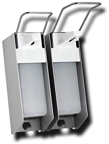 Desinfektionsspender mit Edelstahlhebel, Armhebelspender mit Kunststoffpumpe 500 ml / 1.000 ml, Spender für Desinfektionsmittel, Wandspender für Desinfektionsmittel, Größe:1000 ml - langer Hebel