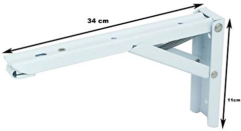 2x Stabile Klappscharniere Regalwinkel Klappwinkel - Edelstahl Winkel klappbar mit hoher Belastbarkeit in verschiedenen Größen (34 x 11 x 1 cm, Weiß)