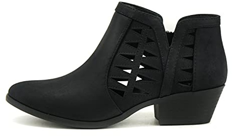 Soda CHANCE Womens Perforated Cut Out Stacked Block Heel Ankle Booties (7, BLACK NBPU, numeric_7)