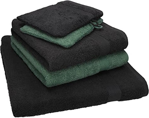Betz 5 TLG. Handtuch Set Single Pack 100% Baumwolle 1 Duschtuch 2 Handtücher 2 Waschhandschuhe (Graphit grau - tannengrün)