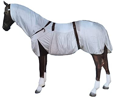Horse Master Summer Fly Rug - Sweet Itch Eczema Bug Protection Full Neck Combo Sheet - Equestrian Rug for Competition Riding Outdoors Yards Fields, SILVER, 6’0