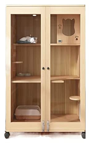 LOWLIU Katze-Hundehaus Katzenkäfig Zuhause Katzenstreu Doppeldecker-Katzenvilla Katzenhaus Innen-Katzenhaus Geschlossener Katzenschrank Katzenhaus aus Holz Katzenkäfig