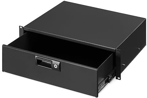 kwmobile Cassetto per Armadio Rack 19 3U - Ripiano Estraibile con Chiave per Server Rack 19 Pollici - Organizzazione Documenti Attrezzatura DJ - 35 x 48,2 x 13,3 cm Nero