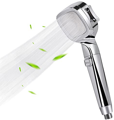 Minicoco High Pressure Shower Head with Filter Core, 4 Spray Modes and Pause Switch Design, Chrome