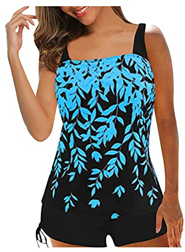 Two Piece Tankini Swimsuit for Women High Neck Tankini Top with Bikini Bottom Tummy Control Bathing Suits (B-Royal Blue, M)