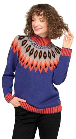 LAURASØN Pull norvégien avec pourcentage de Laine, col Montant et Manches Longues. Contient du Polyester recyclé Bleu Violet XL 823001736-XL