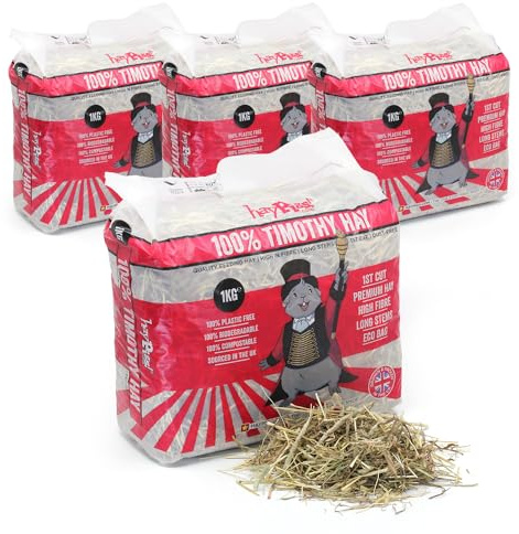 HAYPIGS 1kg (x4) 100% First Cut Timothy Hay for Guinea Pigs Feeding - Hay for Rabbits and for Guinea Pig Hay - Eco Bag of Feeding Hay for Chinchilla Food and Degu Food