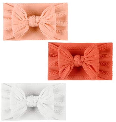 GWAWG 3PCS Bandeau Turban pour Bébé, Bandeau en Nylon pour Bébé Fille, Bandeau en Nylon pour Bébé, Bandeau en Nylon souple pour Bébé,Bébé Bandeaux Bébé Fille Bandeau Cheveux(Rose, Blanc, Rouge)