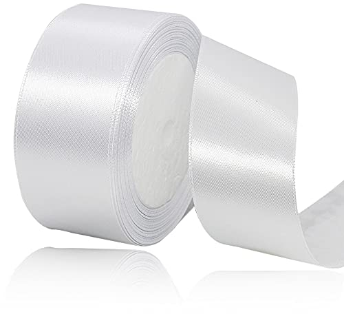 Weiss Satinbands 40mm Breit, 22 Meters Weiß Schleifenband, Geschenkband für Geschenkverpackungen, Blumensträuße, Schleifenherstellung, Geburtstags- und Hochzeitsdekorationen
