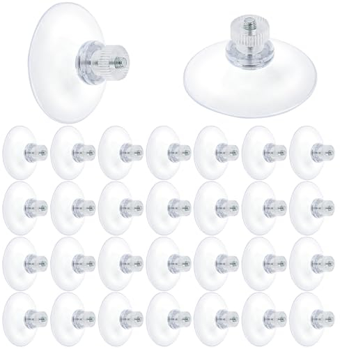 lahnao 30 Stück Saugnapf mit Gewinde, M4 Saugnäpfe für Fenster mit 30 Stück Rändelmuttern, 45mm Transparente PVC-Saugknöpfe für Fenster und Wände