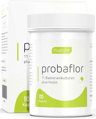Nupure® Probaflor mit 345 Mrd KBE/g*, 110 Kapseln mit 11 Spezielle Bakterienstämme, Mit Inulin und Lactobacillus salivarius SP2, Besser geschützt dank Spezialdose, Vegan