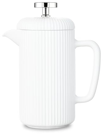 Easyworkz Porcelain French Press 22 fl oz, Coffee Tea Maker with Stainless Steel Plunger, Ivory