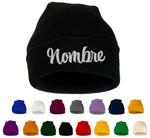 ZPUBLI+ Gorro de Invierno Personalizado en Bordado.Beanie Hombre,Mujer y niños. Gorro de Punto,Lana, cumpleaños,Aniversario,San Valentin. (FR/ES, Letras, Talla única, Adulto, Negro)