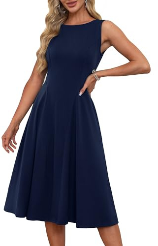 GRACE KARIN Women Vintage Cocktail Midi Dress - A-Line Solid Sleeveless Elegant Formal with Pockets