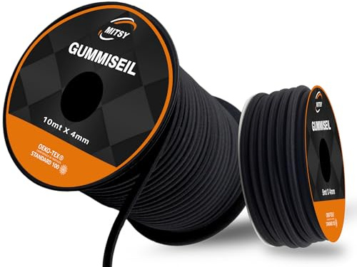 Gummirep 4 mm 10 meter svart – expanderrep 80 % töjning – väderbeständigt spännrep för släpvagnar, solsegel, presenning, UVM