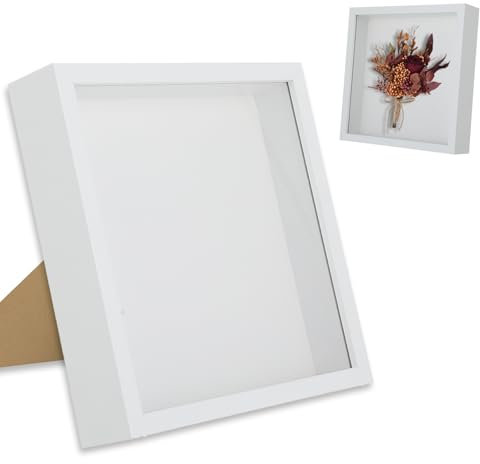 Hisdricus Cornice 3D - Cornice 20.3 x 20.3 cm - Cornice Profonda fino a 3 cm - Cornice Bianca per Parete e Scrivania - Cornice per Fiori, Regali di Nozze, Ricordi o come Regalo
