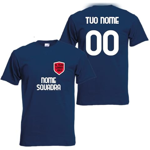 D&Vlab T-Shirt Maglie Magliette da Uomo con Stampa Personalizzata Nome Numero Squadra Logo Maglietta per Torneo Calcio Calcetto in 100% Cotone Leggero Maniche Corte (Blu Navy)