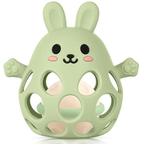 HOTUT Sonaglio Silicone Palla per Bambini Neonato, Giochi Montessori Senza BPA - Verde oliva