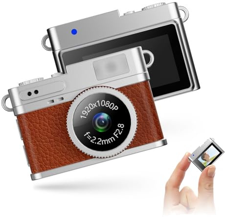 Bewinner Retro Digitalkamera, 1080p FHD -nyckelringskamera med 0,96 Tum Färgskärm, Byggd i Fyllningsljus, 6 Filter, Bärbar Rese Vlogging för Resebegångare (Brun)