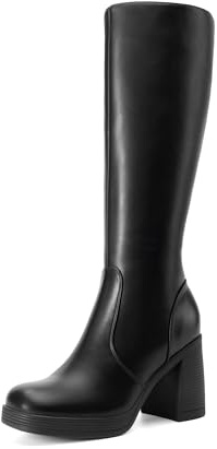 DREAM PAIRS Knee High Boots for Women Platform Square Toe Chunky Block Heeled Stylish Comfortable Tall Boots with Side Zipper,Size 9,Black,DWUMKB2541