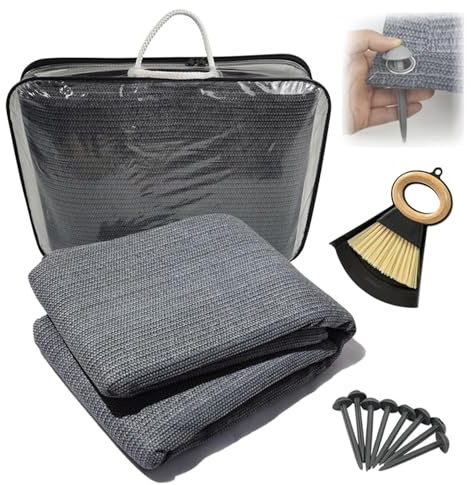 RATSTONE Tappeto da Campeggio 250x300cm,Tappeto Esterno Camper,Telo Stuoia Campeggio Pavimento,Altamente Robusto e Lavabile,Incluye Bolsa De Almacenamiento y Clavijas para Fijar al Suelo(Grigio)