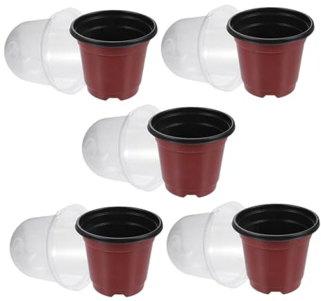 Toddmomy 5pcs Nursery Plant Pots Set with Transparent Humidity Dome for Home Gardening Flower Cultivation Vegetable Seedlings Dual Color Plastic for Easy Growth Monitoring and Sunlight