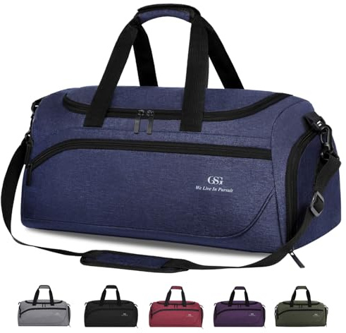 GSG SINCE 1998 Mens Sports Gym Bag with Wet Pocket & Shoe Compartment, 35L Travel Duffle Holdall with Padded Shoulder Strap, Foldable Overnight Bag for Swimming & Fitness